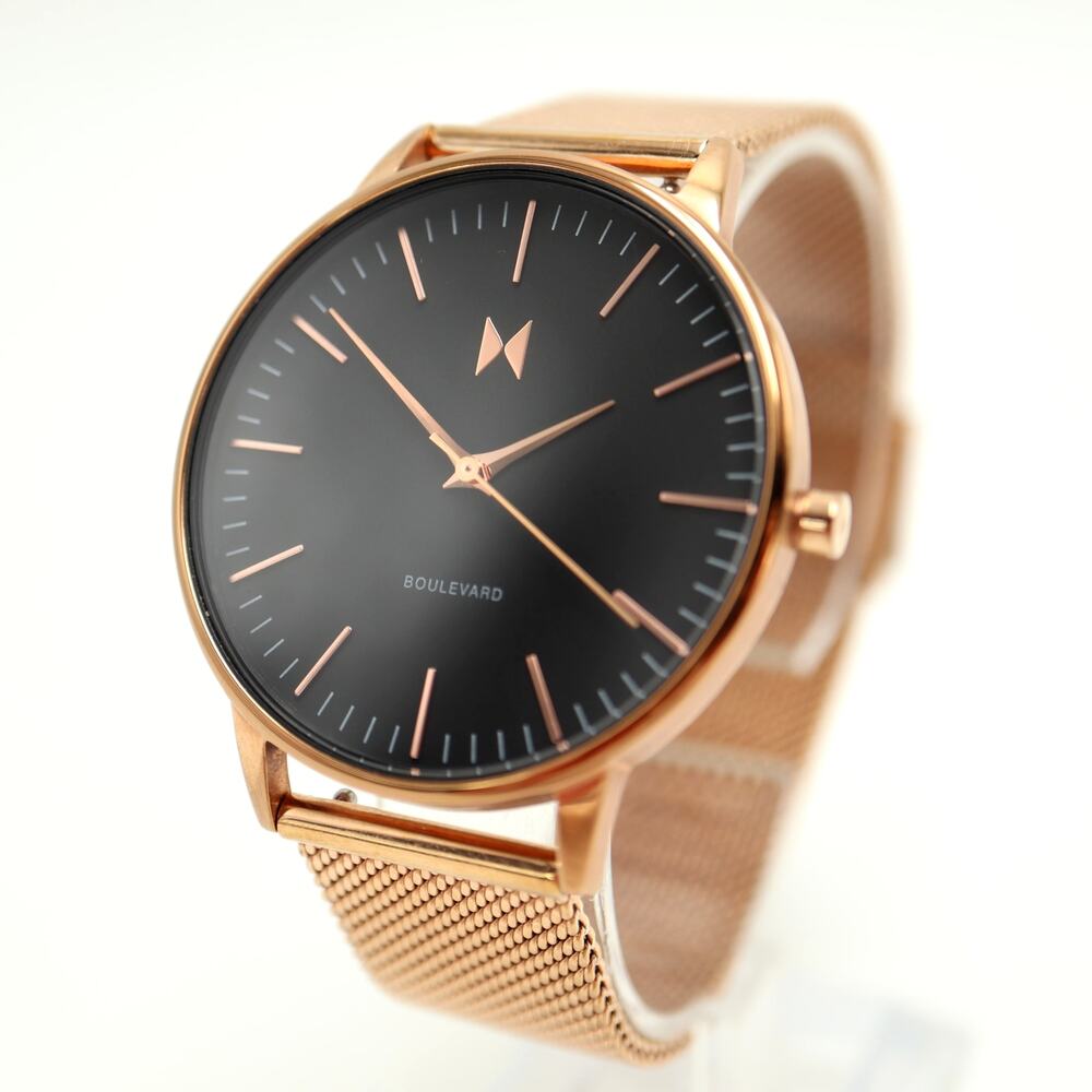 MVMT Magnolia Boulevard Rose Gold Tone Black 38mm Watch Mesh Steel w New Battery